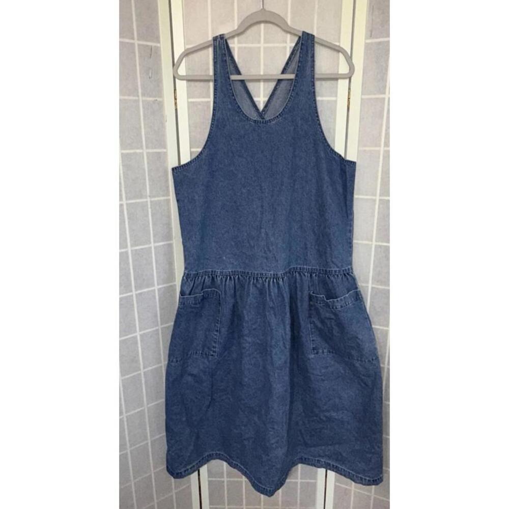 VTG Sunbelt Jumper Dress Blue Jean Denim Overall Country‎ Modest Cottagecore Lg